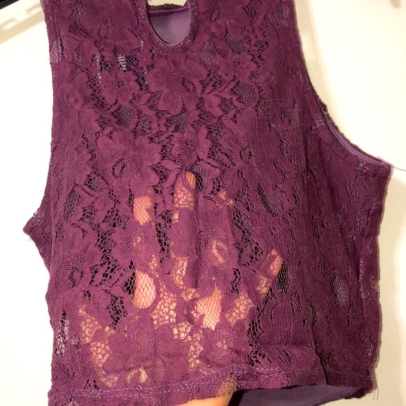Purple Lace High Neck Tank Top, Size: M - Picture 4 of 5